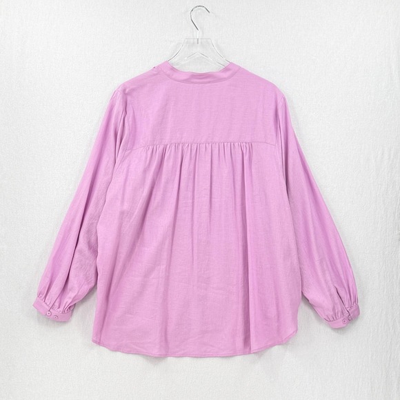 UNIVERSAL STANDARD Aix Linen Button Up Button Up Women Medium Pink Long Sleeve - Picture 6 of 16